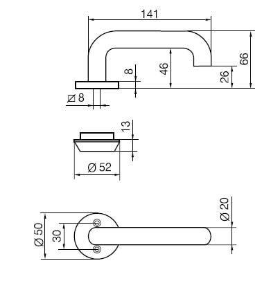 Ручка дверная Abloy Presto 3-20/030 Al Cr (50-65 мм), алюминий хромированный