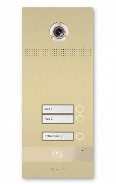 Вызывная панель на 2 абонента Bas-IP BI-02FB Gold с идентификацией по смартфону и распознаванием лиц