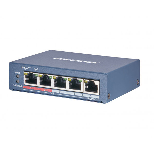 Неуправляемый 4-портовый PoE-коммутатор HikVision DS-3E0105P-E(B)