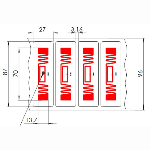 Метка Labels 87x27 UHF, UCODE8, PET наклейка (70x13,7)