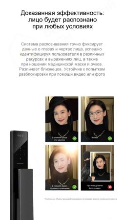 Электронный биометрический замок Moorgen T5+, Гардиан 32.21, кристаллы Сваровски, видеоглазок, Face-ID, Wi-Fi