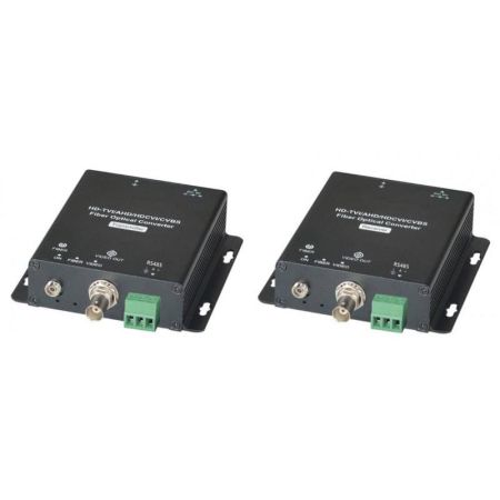 Комплект приемопередатчиков видеосигнала и RS485 SC&T HD401F по оптоволоконному кабелю