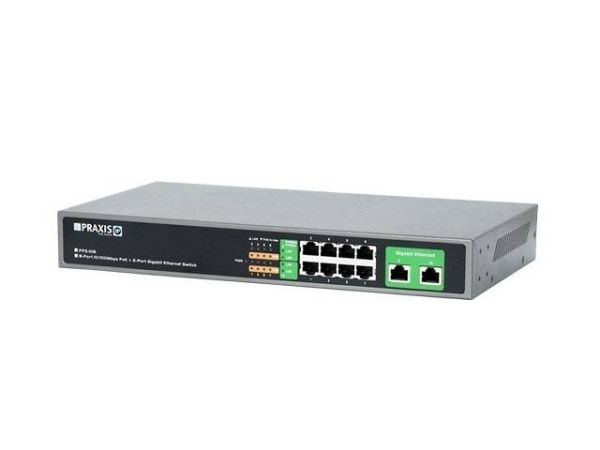 Коммутатор сетевой Praxis PPS-108 неуправляемый 8-портовый с РоЕ