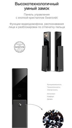 Электронный биометрический замок Moorgen T5+, 7-ми ригельный, кристаллы Сваровски, видеоглазок, Face-ID, Wi-Fi