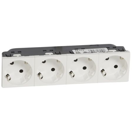 Розетка Legrand Mosaic 4х2К+З 45° для любых суппортов автозажим 8М, белая