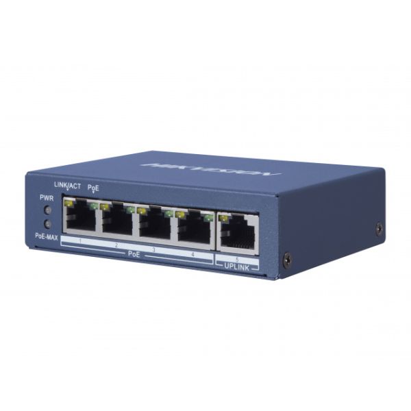 Неуправляемый 4-портовый PoE коммутатор HikVision DS-3E0505P-E
