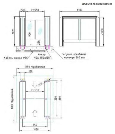 Боковой модуль распашного турникета Gotschlich Axioma DF 1025H (650 мм) (6AXI1EC-S/M)