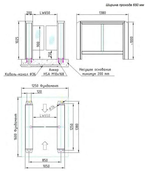 Боковой модуль распашного турникета Gotschlich Axioma DF 1025H (650 мм) (6AXI1EC-S/M)