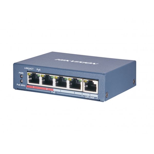 Неуправляемый 4-портовый PoE коммутатор HikVision DS-3E0505P-E/M