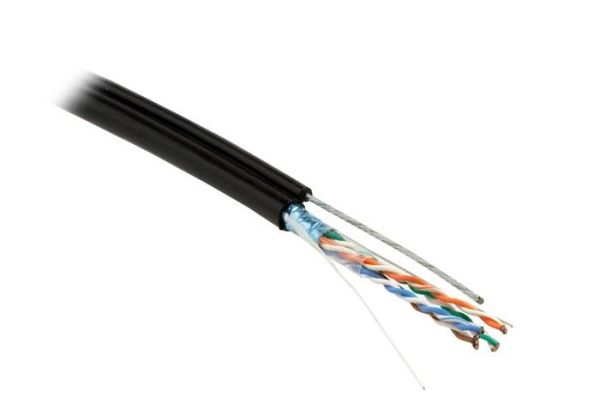 Кабель витая пара экранированный внешний Hyperline FUTP4-C5E-S24-2SW-OUT-PE с троссом