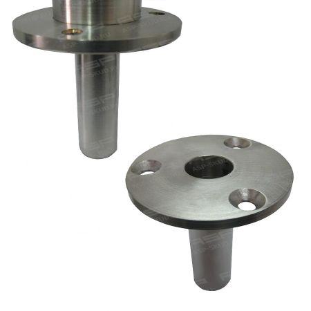 Быстросъемная двухсторонняя стойка ограждения ASP-D50,8-03.RM-LT c 4 отверстиями (угол 90 град.) и установочным фланцем, из нержавеющей стали AISI201