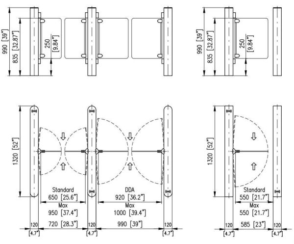 Центральный модуль распашного турникета Cominfo EasyGate SG 1320-M-2W