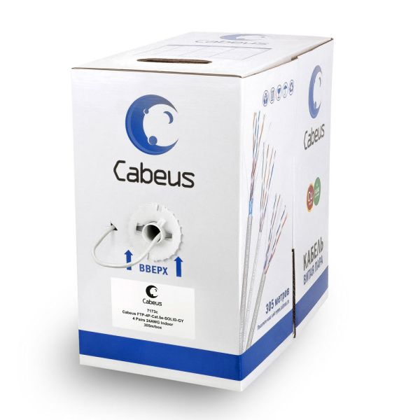 Кабель витая пара 5e Cabeus FTP-4P-Cat.5e-SOLID-GY, экранированный
