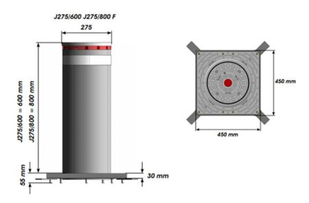 Комплект автоматического противотаранного барьера FAAC J275 HA 2K20 INOX 800 мм из нерж.стали