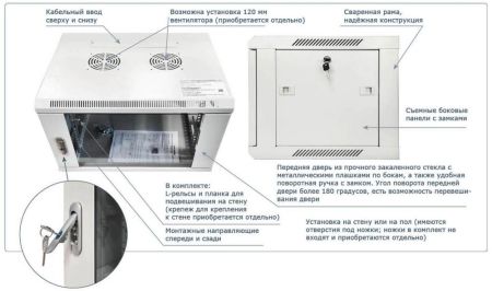 Шкаф настенный Netko WMA 12U 600х450х635 мм, дверь стекло, серый Netko "А"