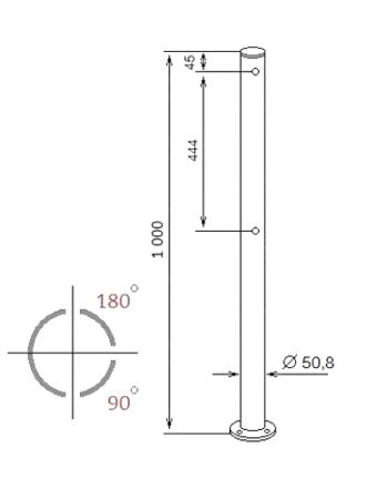 Трехсторонняя стойка с 6 отверстиями (угол 90 и 180 град.) ASP-D50,8-04 из нержавеющей стали AISI304