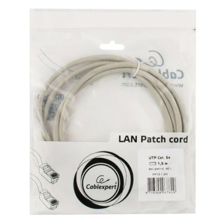 Коммутационный шнур патч-корд Cablexpert PP12-1.5M UTP кат.5e, 1.5м, литой, серый